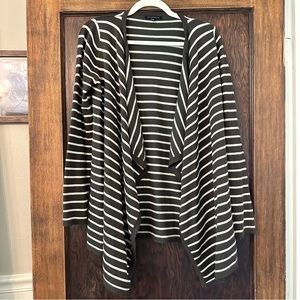 Green and Cream Striped Open Front Cardigan - Sz S/M
